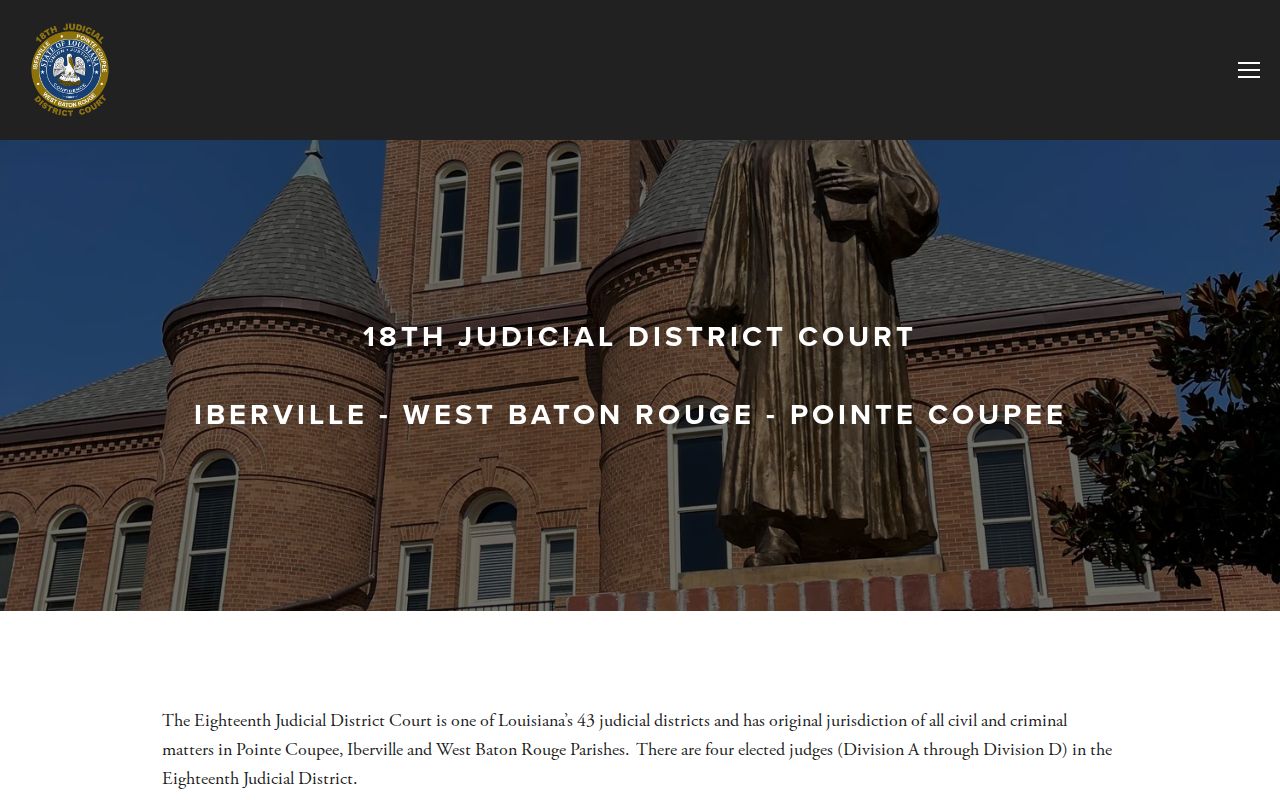 Eighteenth Judicial District Court page for Pointe Coupee Parish arrest warrant records
