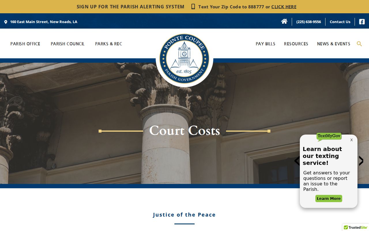 Pointe Coupee Parish JP court cost table reviewed for municipal court warrant fee questions