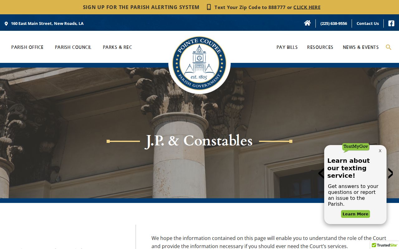 Pointe Coupee Parish JP and constable page used for municipal court warrant records