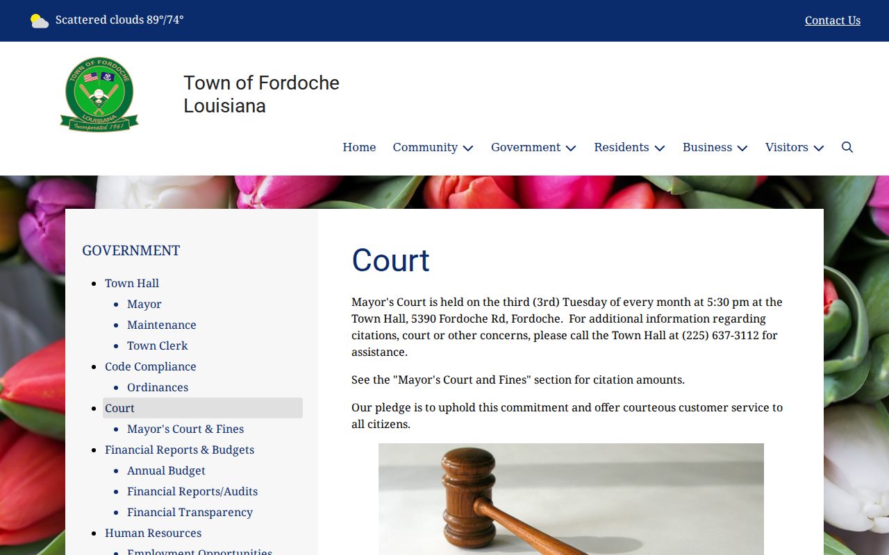Fordoche monthly Mayor's Court schedule page used for Fordoche warrant records questions