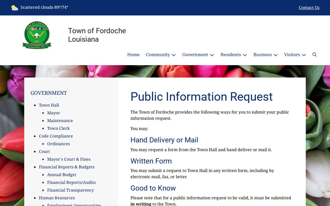Fordoche written public information request rule used for Fordoche warrant records requests