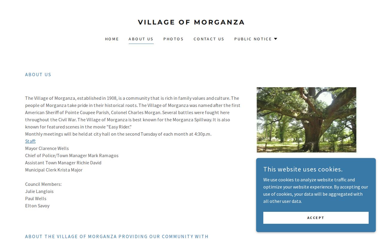 Morganza village office staff page used for Morganza warrant records and citation payment questions