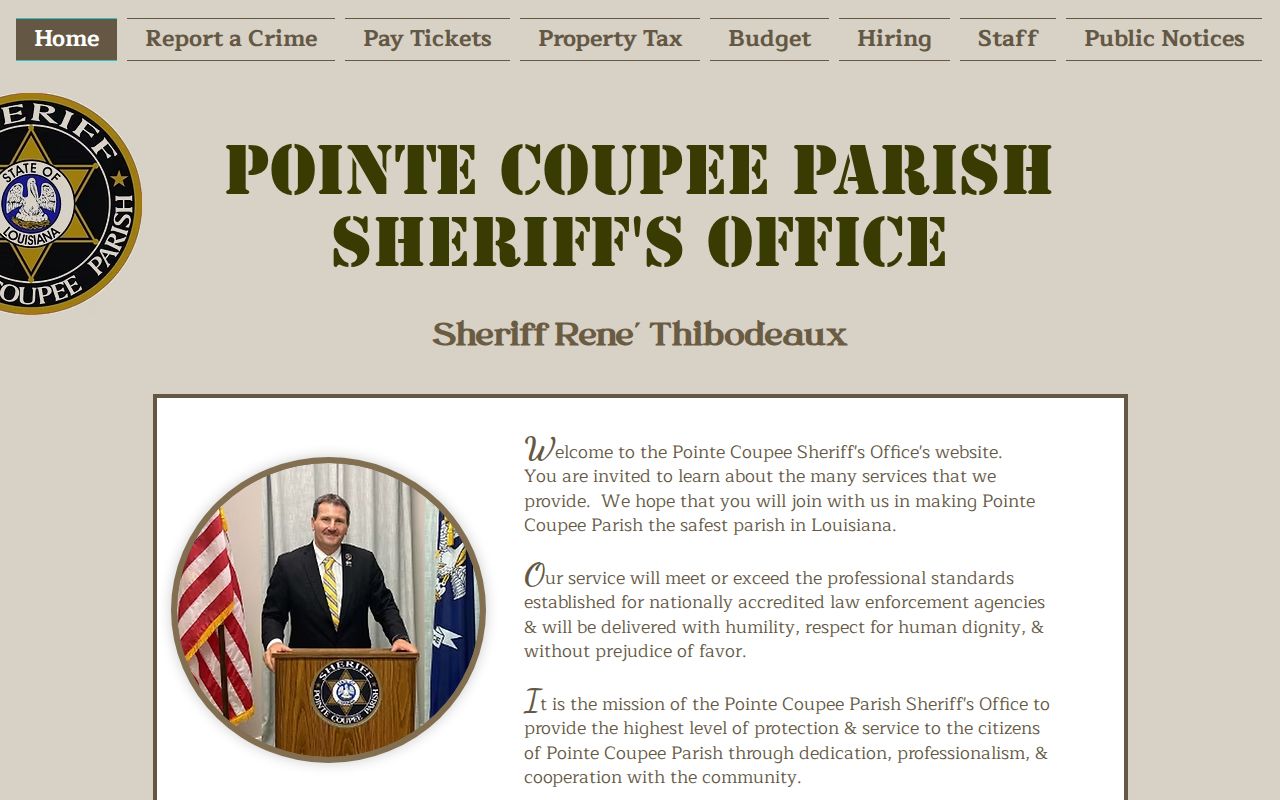 Pointe Coupee Parish sheriff homepage used in a warrant records check